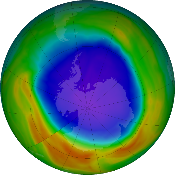 Antarctic ozone map for 24 October 2018